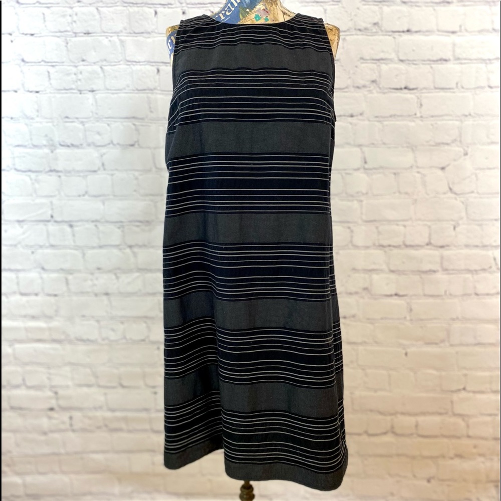 LOFT Outlet Shift Dress Black Stripes Cotton